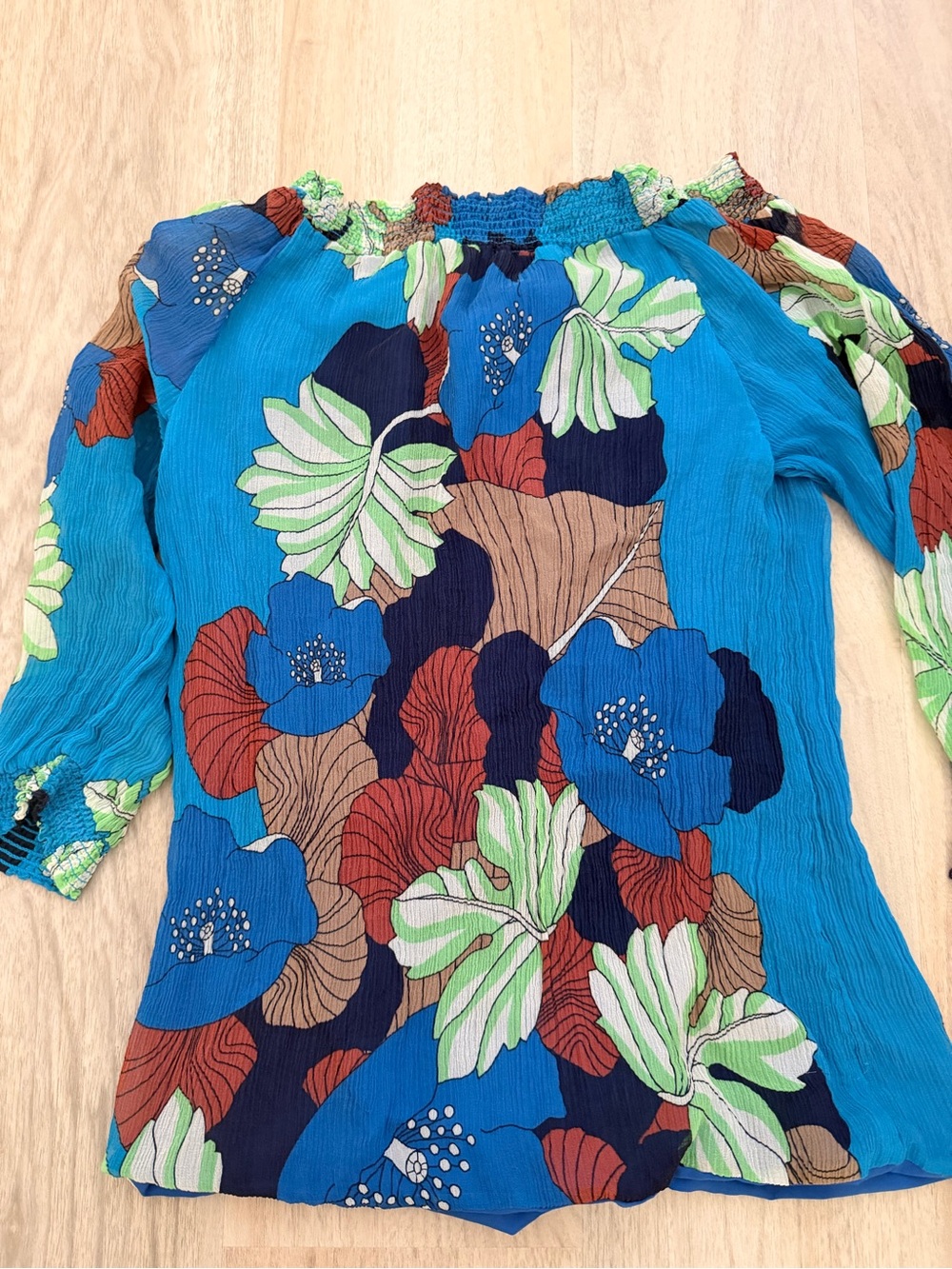 Tibi Blouse 0 Bright Blue Floral Off-Shoulder Top